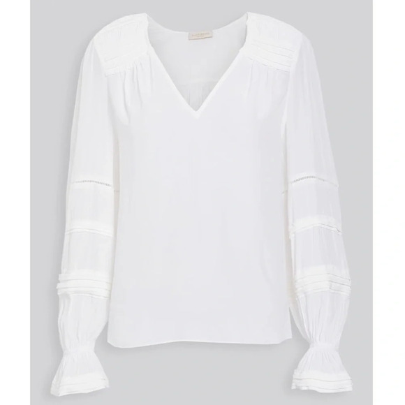 RAMY BROOK Finn Pintuck And Lace Inset Blouse In Ivory - Picture 2 of 5